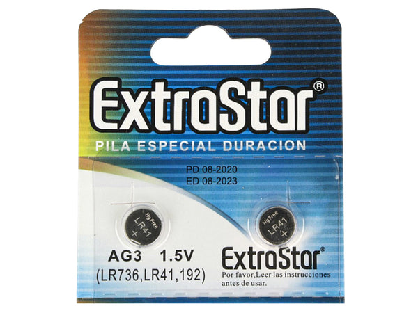 Pila Batteria A Bottone LR736 LR41 192 1,5V Extrastar AG3 Confezione Da 10 Pile