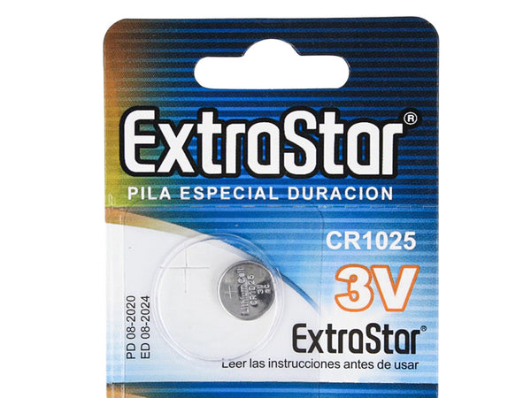 Pila Batteria A Bottone Extrastar CR1025 3V Confezione Da 5 Pile
