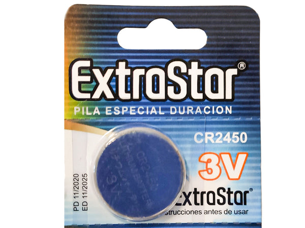 Pila Batteria A Bottone Extrastar CR2450 3V Confezione Da 5 Pile