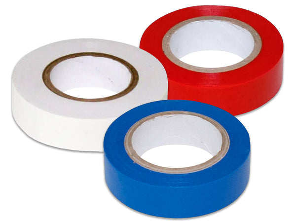 3 Nastri Isolanti Elettrici in PVC 19mm X 5m Colore Assortiti Bianco Rosso Blu Ledlux
