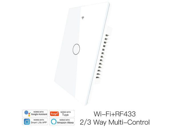 Interruttore Wifi Da Parete Pannello Touch 1 Tasto Colore Bianco WiFi + RF 433 Compatibile con Amazon Alexa e Google Home Ledlux