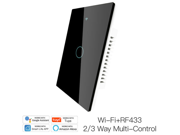 Interruttore Wifi Da Parete Pannello Touch 1 Tasto Colore Nero WiFi + RF 433 Compatibile con Amazon Alexa e Google Home Ledlux