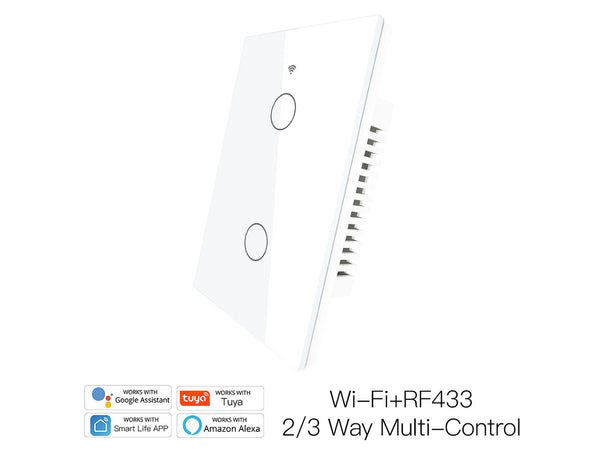 Interruttore Wifi Da Parete Pannello Touch 2 Tasti Colore Bianco WiFi + RF 433 Compatibile con Amazon Alexa e Google Home Ledlux