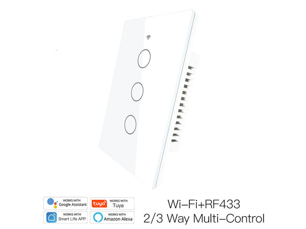 Interruttore Wifi Da Parete Pannello Touch 3 Tasti Colore Bianco WiFi + RF 433 Compatibile con Amazon Alexa e Google Home Ledlux