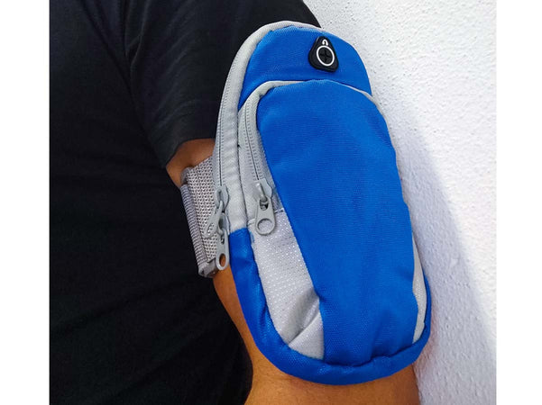Borsa da Braccio Sportiva Sacchetto Bracciale Porta Cellulare Con Uscita Cavo Auricolari Colore Blu Ledlux