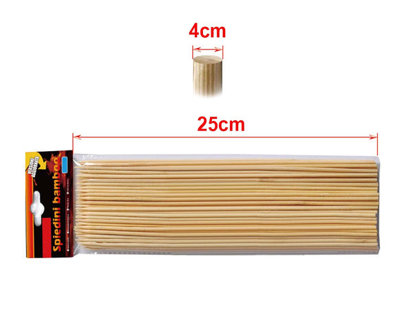 50 Spiedini Bamboo Diametro 4mm Lunga 25cm