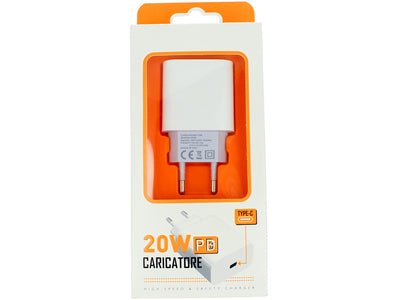 Caricatore USB C 20W Bianco Caricabatterie PD Ricarica Ultra Rapida 5V 3A 9V 2A 12V 1,5A