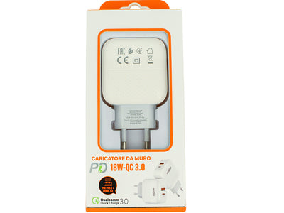 Caricatore USB C PD USB-A QC3.0 18W Caricabatterie 2 In 1 Ricarica Veloce 5V 3A 9V 2A 12V 1,5A