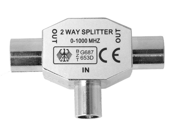 Sdoppiatore Splitter per Antenna TV in Metallo 1 Femmina 2 Maschi Distributore Derivatore Accoppiamento Antenna TV