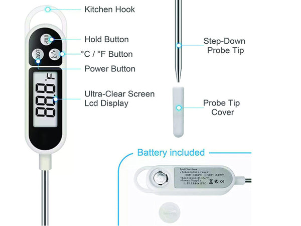 Termometro Digitale Da Cucina Misuratore Con Asta e LCD Per Cibi Bevande -50 +300&degC Zorei