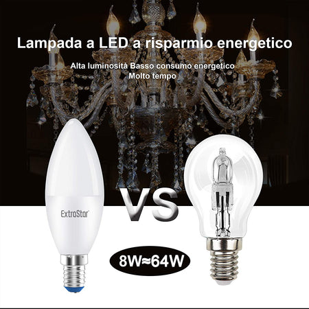 2 PZ Lampada A Led E14 C37 8W Bianco Neutro 4200K 720 Lumen