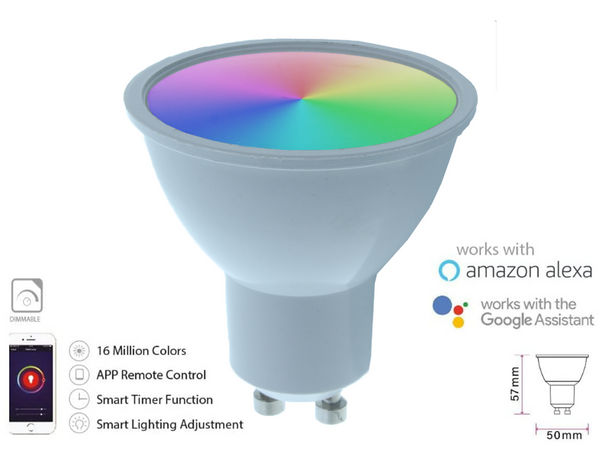Smart Lampada Faretto Led GU10 5W WiFi RGB CCT Dimmerabile APP Compatible Amazon Alexa Google Home Ledlux