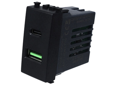 SANDASDON Modulo Presa Caricatore USB 2 Porte 3,1A USB-A + USB Type C Nero Compatibile Con Vimar Arke