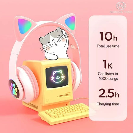 Cuffie wireless per bambini Microfono incorporato sopra l'orecchio di gatto
