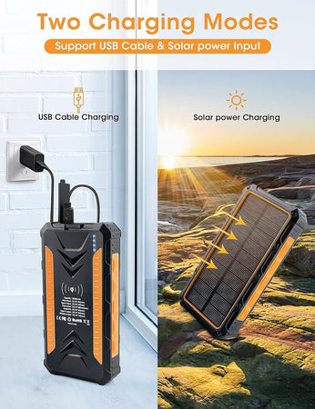 Solar Power Bank 3600mAh, Caricatore portatile solare wireless Qi