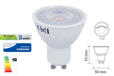 Lampada Led GU10 6,5W60W 220V 110 Gradi Bianco Caldo 3000K Chip Samsung Garanzia 5 Anni SKU-192 V-Tac