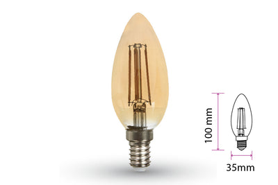 Lampada Filo Led a Filamento E14 C35 4W35W Bianco Caldo 2200K Amber Candela A Goccia Oliva SKU-7113 V-Tac