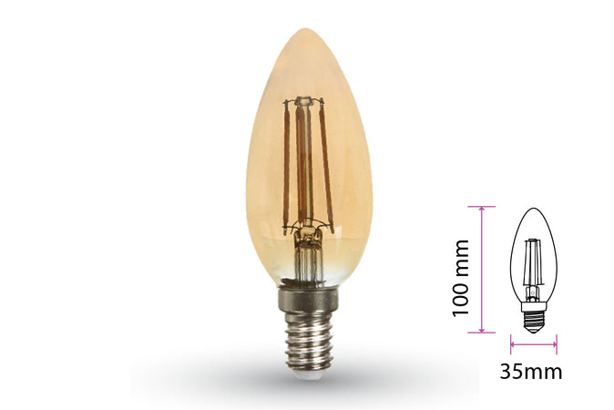 Lampada Filo Led a Filamento E14 C35 4W35W Bianco Caldo 2200K Amber Candela A Goccia Oliva SKU-7113 V-Tac
