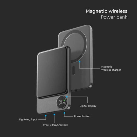 POWER BANK MAGNETICO WIRELESS MAGNETICO MAGSAFE ULTRA SOTTILE 5000MAH GRIGIO