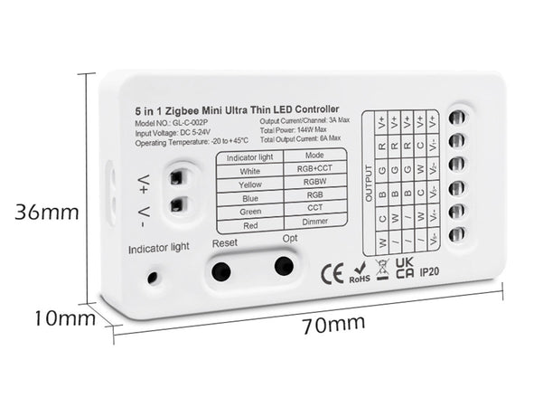 Mini ZigBee Controller 12V 24V 5 In 1 Per Striscia Led Da Mono Colore Fino a 5 Canali Con Philips HUE 3.0 e Amazon Alexa Echo (4 Ledlux