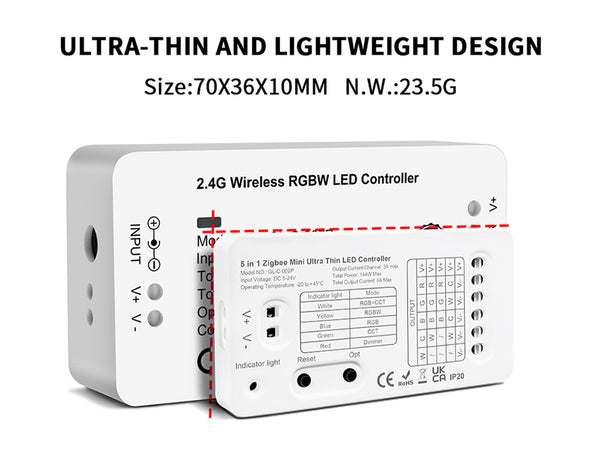 Mini ZigBee Controller 12V 24V 5 In 1 Per Striscia Led Da Mono Colore Fino a 5 Canali Con Philips HUE 3.0 e Amazon Alexa Echo (4 Ledlux