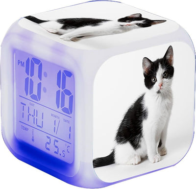Sveglia a LED con gatto carino per bambini 7 colori luminosi Orologio digitale