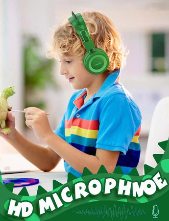 Dinosaur Kids - Cuffie con microfono per scuola, limitatore del volume 85/94dB