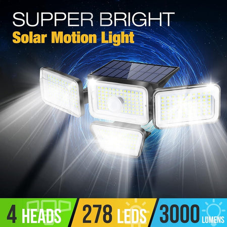 Luci solari per esterni, 278 LED 3000LM Sensore di movimento, IP65 impermeabili