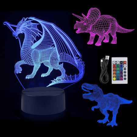 Regali di Dinosauro Lampada 3D Dinosauro 3 Modelli Lampada 3D per Bambini Luce
