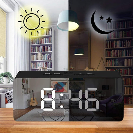 Sveglia a specchio digitale a LED con temperatura e calendario, snooze