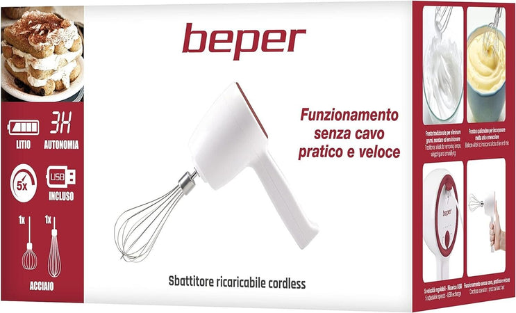 BEPER P102SBA007 Sbattitore ricaricabile senza filo, Impastatore ricaricabile
