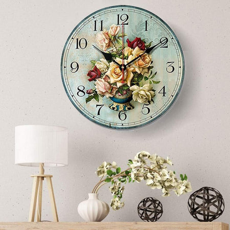 Orologio multicolore fiori numeri arabi orologio da parete in legno Art 30,5 cm