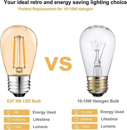 Lampadina LED Edison S14 E27, 2 W = 10 W, filamento vintage, vetro ambrato