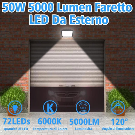 50W 5000 Lumen Faretto LED Da Esterno, 72LED Bianco Freddo Faro LED Esterno