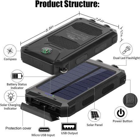 Caricabatterie Solare Solar Power Bank 20000Mah Impermeabile Portatile Di Backup