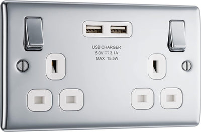 Dual-switch fast charging power socket with two ports