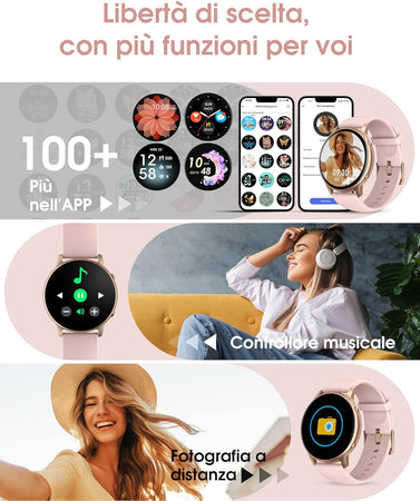 TUYOMA Smartwatch Donna, 1,3" Schermo Tattile Orologio Smart Watch, IP68 Impermeabile, con Cardiofrequenzimetro Da Polso, Ossimetro, Monitor Sonno, Notifiche Messaggi, per Android iPhone
