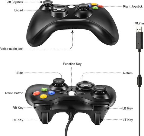 Xbox 360 Game Controller, USB Wired Controller Gamepad di design ergonomico migliorato per Xbox 360 PC Windows 7/ 8 / 10