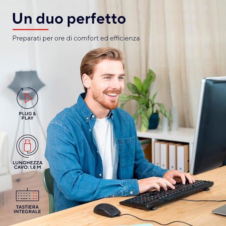 Trust Taro Set Tastiera e Mouse Cablati USB, Layout Italiano QWERTY