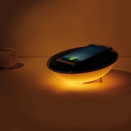 MOONY - Lampada notturna 24 LED con base di ricarica wireless per smartphone