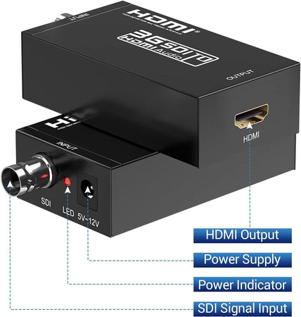 Tleoosy Convertitore da 1080P SDI a HDMI, Supporto Segnale 3G-SDI/HD-SDI/SD-SDI
