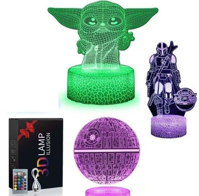 Luce notturna 3D Yoda Star Wars per bambini 3 modelli e telecomando a 16 colori