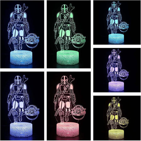 Luce notturna 3D Yoda Star Wars per bambini 3 modelli e telecomando a 16 colori