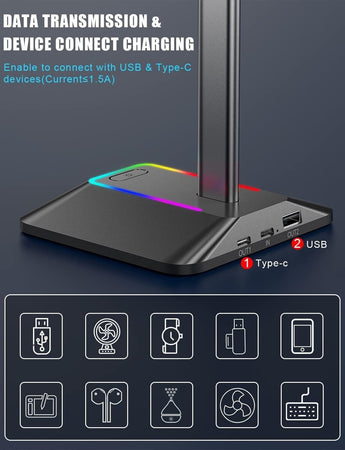Supporto Porta Cuffie da Gioco RGB con Caricabatterie USB di Tipo C
