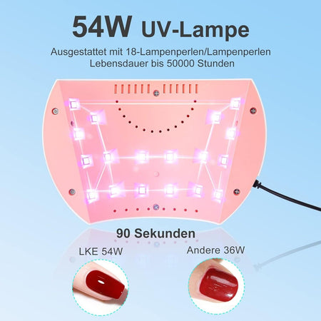 Lampada UV da 54 W per unghie in gel, lampada UV con 3 timer e ricarica USB