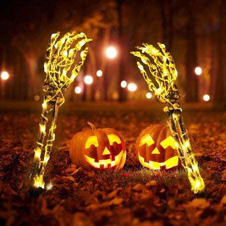 Paletti da braccio con scheletro illuminati per Halloween, con timer