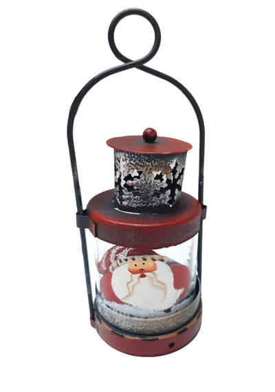 Mini lanterna porta candela in vetro decorato Natale Assortito