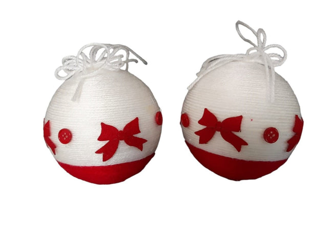Set 2 sfere di Natale in lana cm 10 Bianco rosso Assortito Ciao Srl