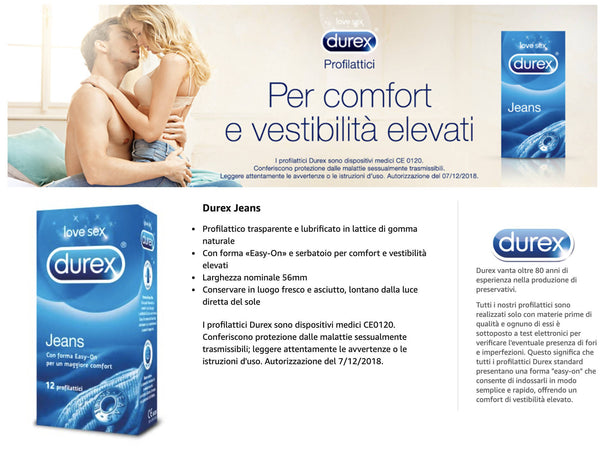 Durex Jeans Easy On 6 Pz Preservativi Uomo Classici Anatomici Facili da  Indossare - commercioVirtuoso.it