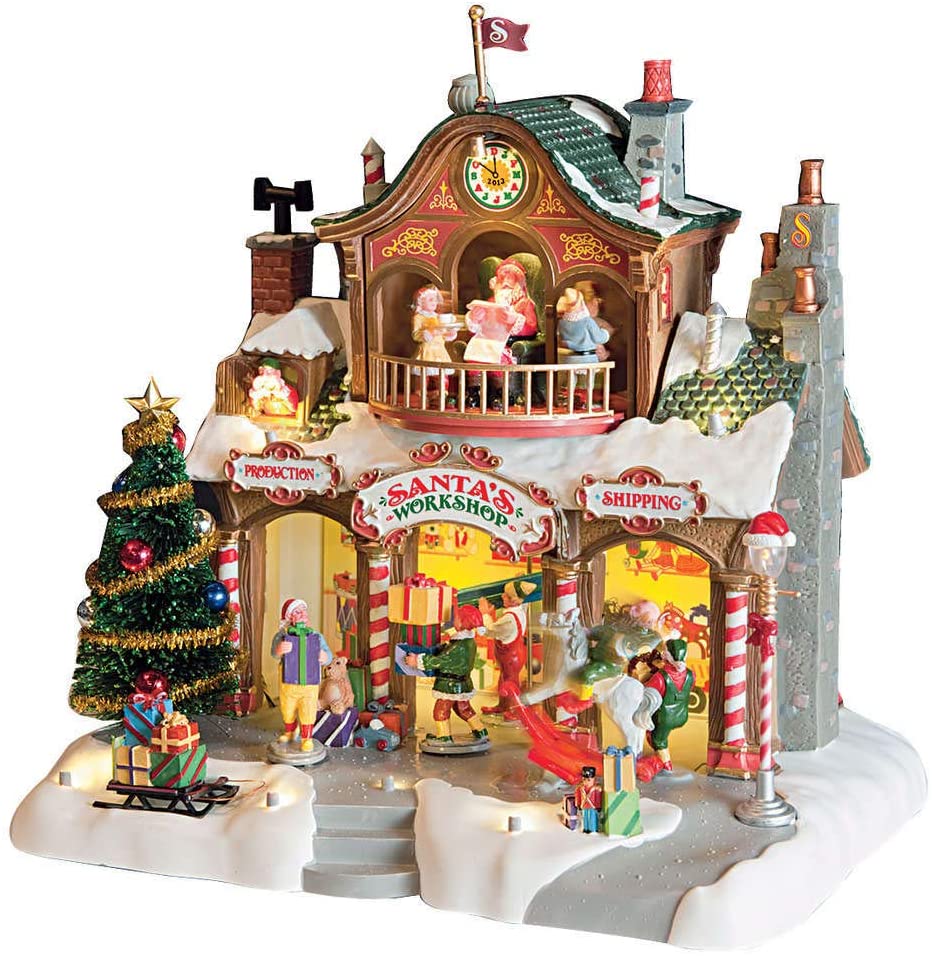 Fabbrica di giochi di Babbo Natale decorazione per villaggio natalizio  illuminata - commercioVirtuoso.it